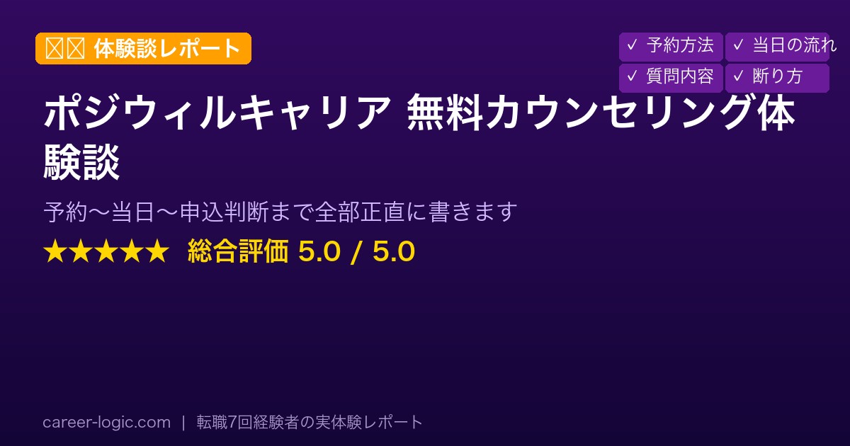ポジウィルキャリア 無料カウンセリング体験談